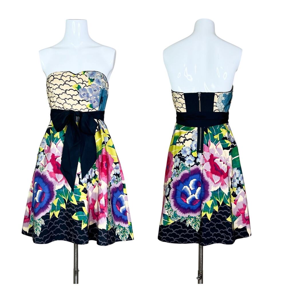 Anthropologie | Moulinette Soeurs Silk Strapless Floral Bow Fit Flare Dress 2